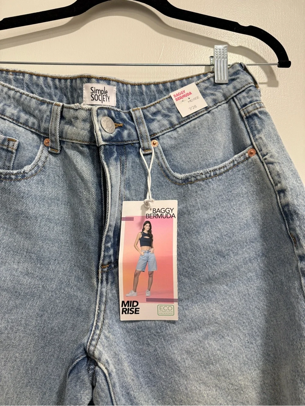 NWT Light Blue Mid-Rise Baggy Denim Bermuda Shorts